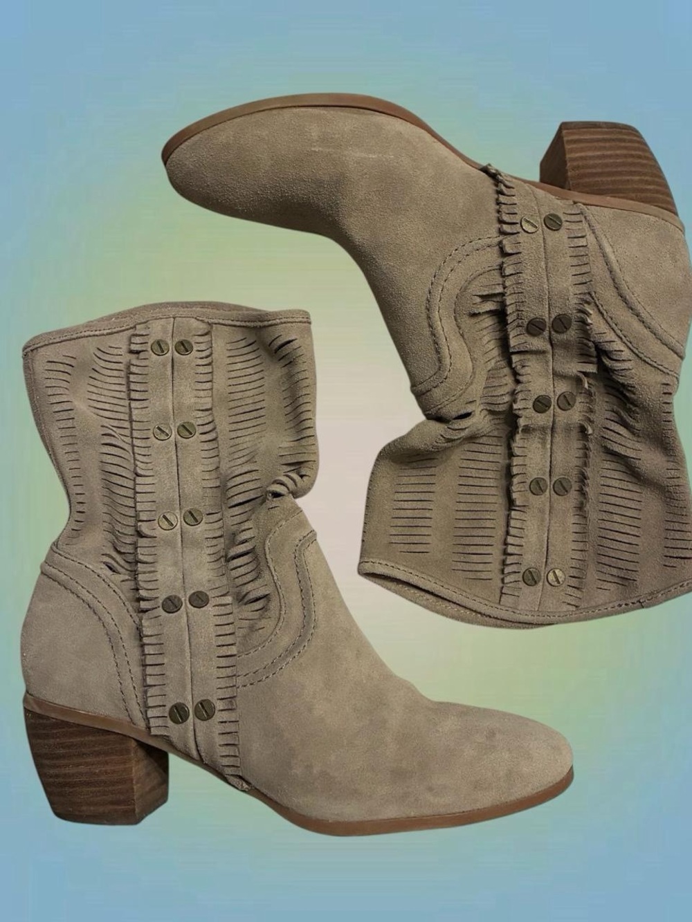 Fringed Suede Ankle Boots in Taupe